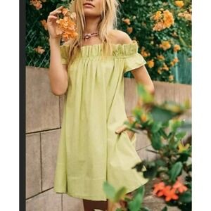 Free People Sophie Lime Off-Shoulder Mini Dress